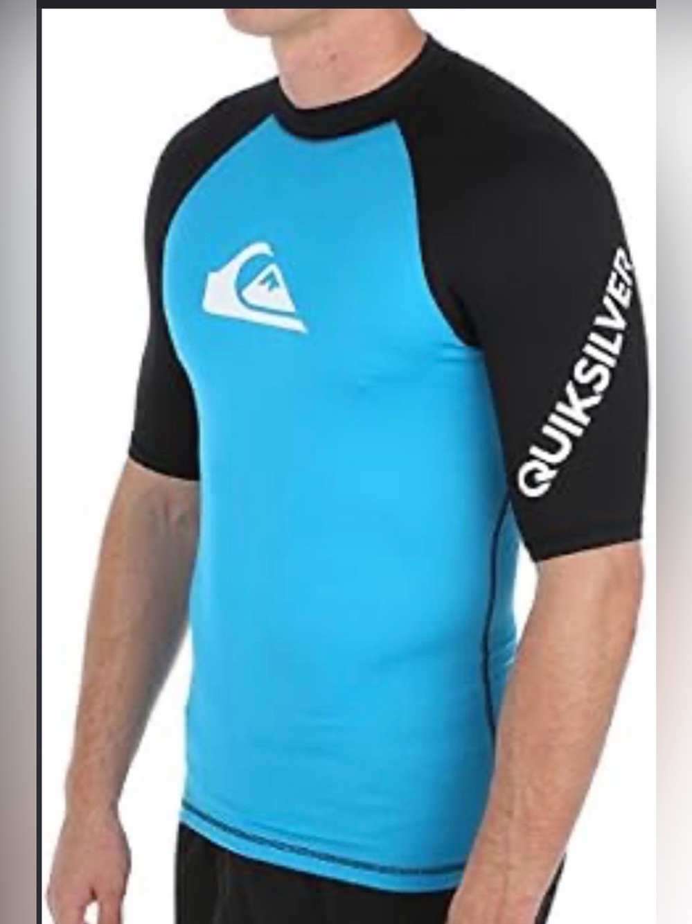 Quiksilver Men Short Sleeve Rash Guard - Blue with Black Sleeves
